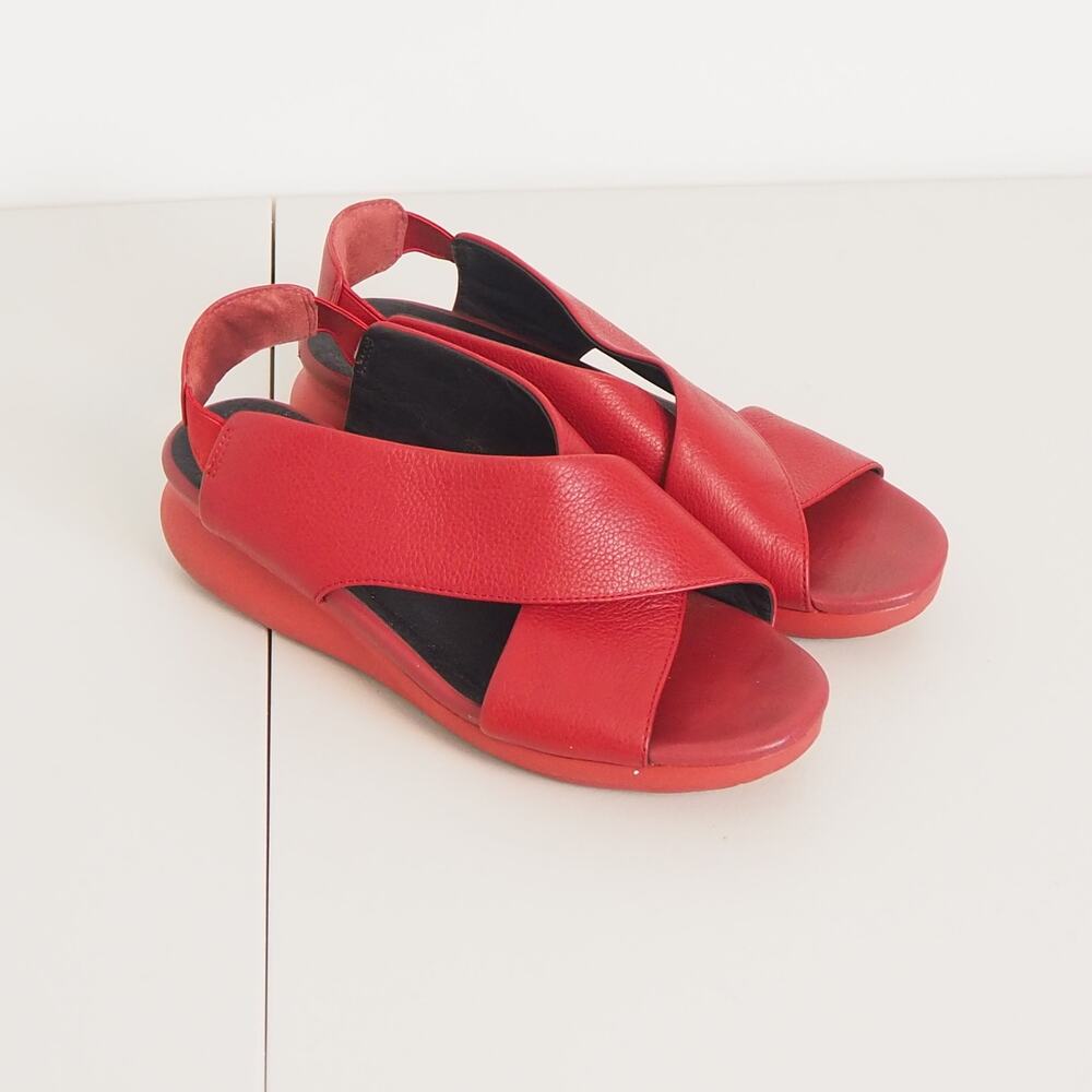 Camper Red Leather Crisscross Slingback Sandals